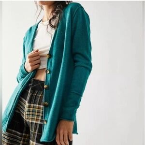 Free People Forest Green Long Line Wear It Well Cashmere Cardi
